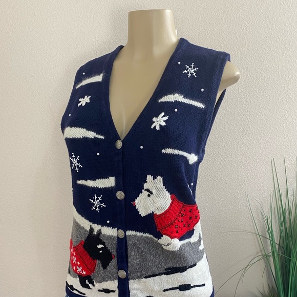 BOBBIE BROOKS | Vintage Scottie Holiday Vest Cardigan Sz S - Picture 6 of 7